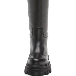 Steve Madden Priority Black Leather Chunky Lug Sole Pull-on Boots
